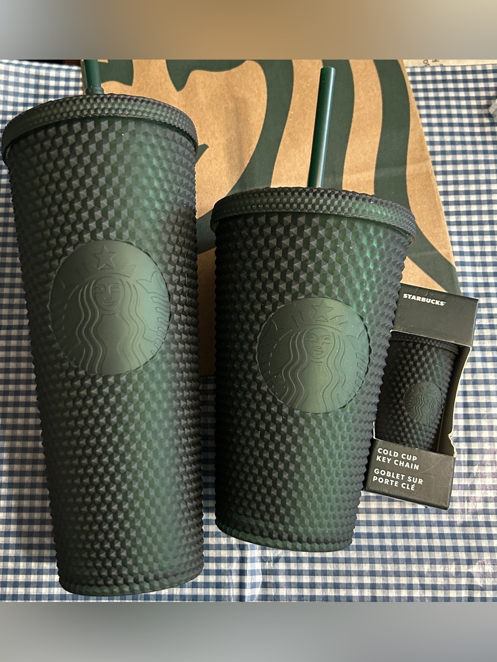 Starbucks Matte Dark Green Studded Tumblers w/ mini keychain